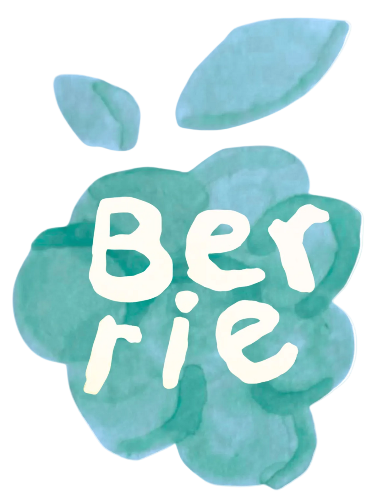 A watercolor-style raspberry logo or graphic on a plain white background, with the word 'Berrie' written across the fruit in white lettering.